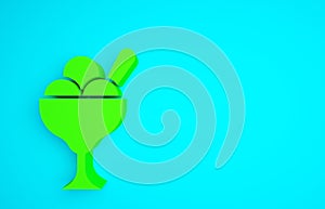 Green Ice cream in the bowl icon isolated on blue background. Sweet symbol. Minimalism concept. 3d illustration 3D