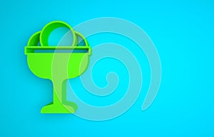 Green Ice cream in the bowl icon isolated on blue background. Sweet symbol. Minimalism concept. 3D render illustration