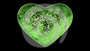 Green ice glass heart with snowflakes inside alpha matte loop 4k