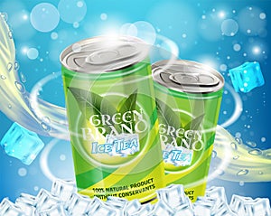 Green ice tea advertising vector realistic illustration