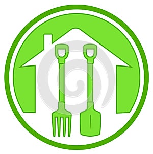 Green icon with gardening tools