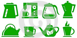 Green icons kettle set