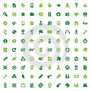 Green icons and signs