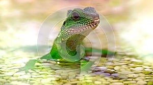 Green iguana Chinese Water Dragon physignathus cocincinus in water