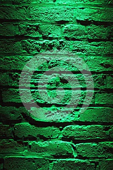 Green illuminated brick wall for Background