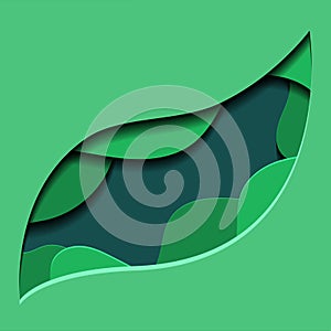 Green illustration of 3d tree leaf cut out from paper.