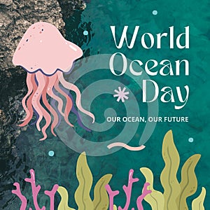 Green Illustrative World Ocean Day Instagram Post photo