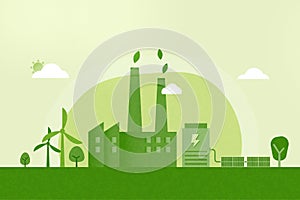 Green industry and alternative renewable energy.Green eco friendly cityscape background.Ecology and environment concept.Vector