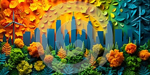 Green industry and alternative renewable energy. Paper art of ecology and environment concept.