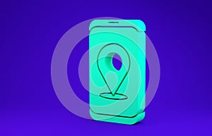 Green Infographic of city map navigation icon isolated on blue background. Mobile App Interface concept design