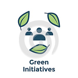 Green Initiatives Energy icon w people working together - achieve clean energy solution