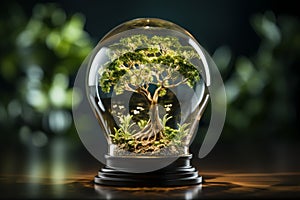 Green innovation, Light bulb nurtures tree, embodying energy-saving ideas photo