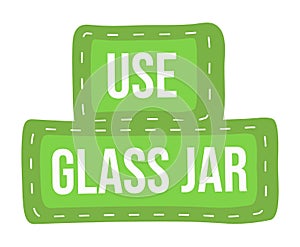 Green inscription at white background, use glass jar, using for sticker, logo, cartoon text