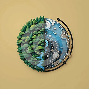 Green Intelligence â Planet Earth Divided into Nature and Tech