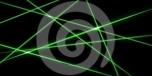 Green intersecting laser beams, glowing stripes. Abstract vector illustration isolated on black background.