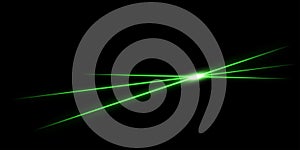 Green intersecting laser beams, glowing stripes. Abstract vector illustration isolated on black background.