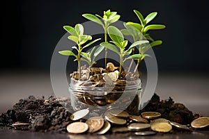 Green Investments: Coins Sprouting Small Plants - A Sustainable Economic Growth Concept