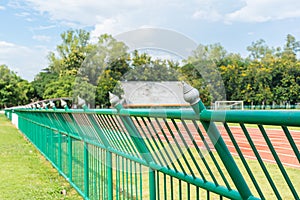 Green iron fence at the outdoor