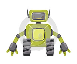 Green Iron Humanoid or Robot with Head and Limbs as Artificial Intelligence Vector Illustration