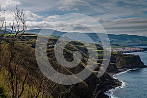 Green island in the Atlantic Ocean, Sao Miguel, Azores, Portugal