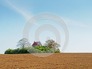 Green island created by trees and little ancient church