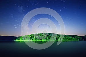 Green island at night