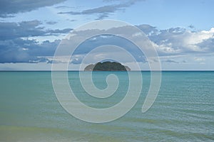 Green island and sea with rainy cloud blue sky, prachuapkhirikhan, Thailand