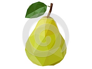 Green isolated pear. Low poly illustration on white background