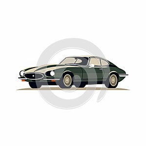 Green Jaguar Etype Illustration In Navy And Bronze: Minimalist 1970s Classic American Car Art