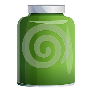 Green jam jar icon, cartoon style