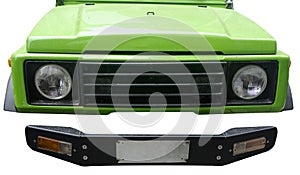 Green jeep headlights and front bumper