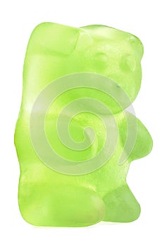 Green jelly gummy bear isolated on white background