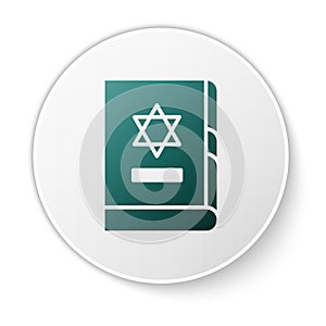 Green Jewish torah book icon isolated on white background. On the cover of the Bible is the image of the Star of David