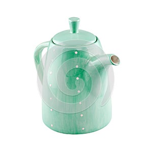 Green jug or teapot isolated on white