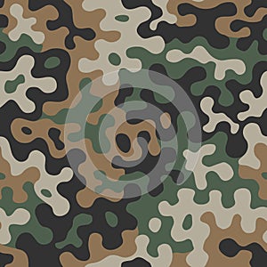 Green khaki camo pattern for army clothing, fabric hunting. Military camouflage, war seamless texture. Vector