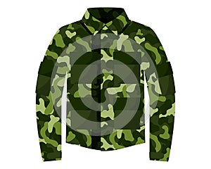 Green khaki camouflage tunic or jacket, military uniform with pockets