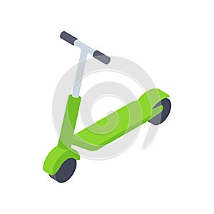 Green kick scooter with wheels and steering wheel isometric 3d icon vector illustration