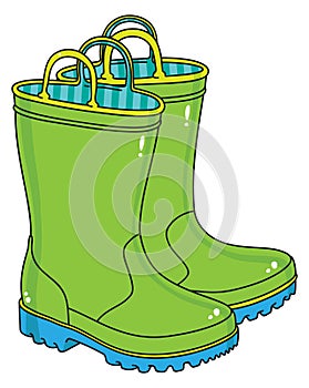 Green kids rubber rain boots