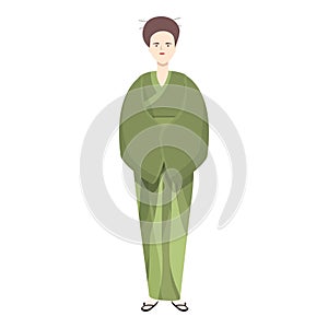 Green kimono icon cartoon vector. Woman asian