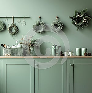 Green Kitchen With Matching Cupboards