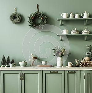 Green Kitchen With Matching Cupboards