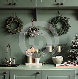 Green Kitchen With Matching Cupboards