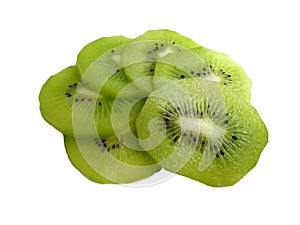 Green kiwi slices on white background