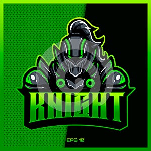 Green knight warrior esport and sport mascot logo design in modern illustration concept for team badge, emblem and thirst printing