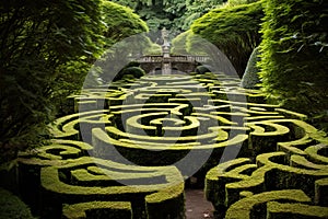 Green labyrinth of verdant shrubbery in garden