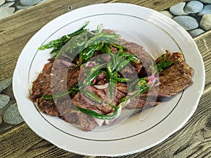 Green lado fried beef jerky