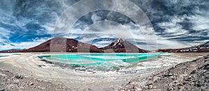 Green Lagoon (Laguna Verde) with volcano Licancabur in background photo