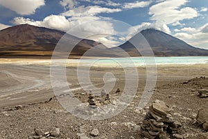 Green Laguna Verde and Licancabur volcano, Bolivia, border with Chilean Atacama