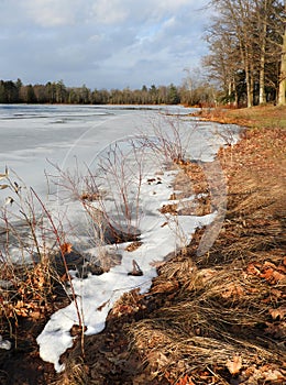 Green Lake in Southeastern FingerLakes a frozen glacial kettle lake