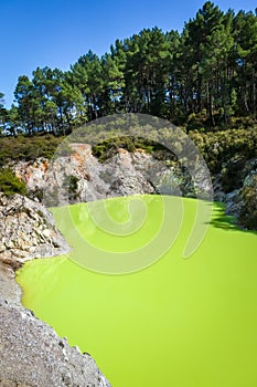 Green lake in Waiotapu, Rotorua, New Zealand